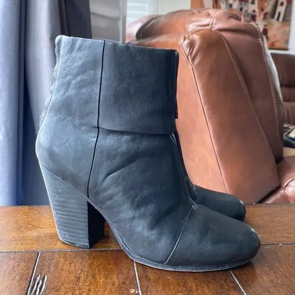 rag & bone Classic Newbury Ankle Boots Black leather stacked heel size 7 - Picture 2 of 12